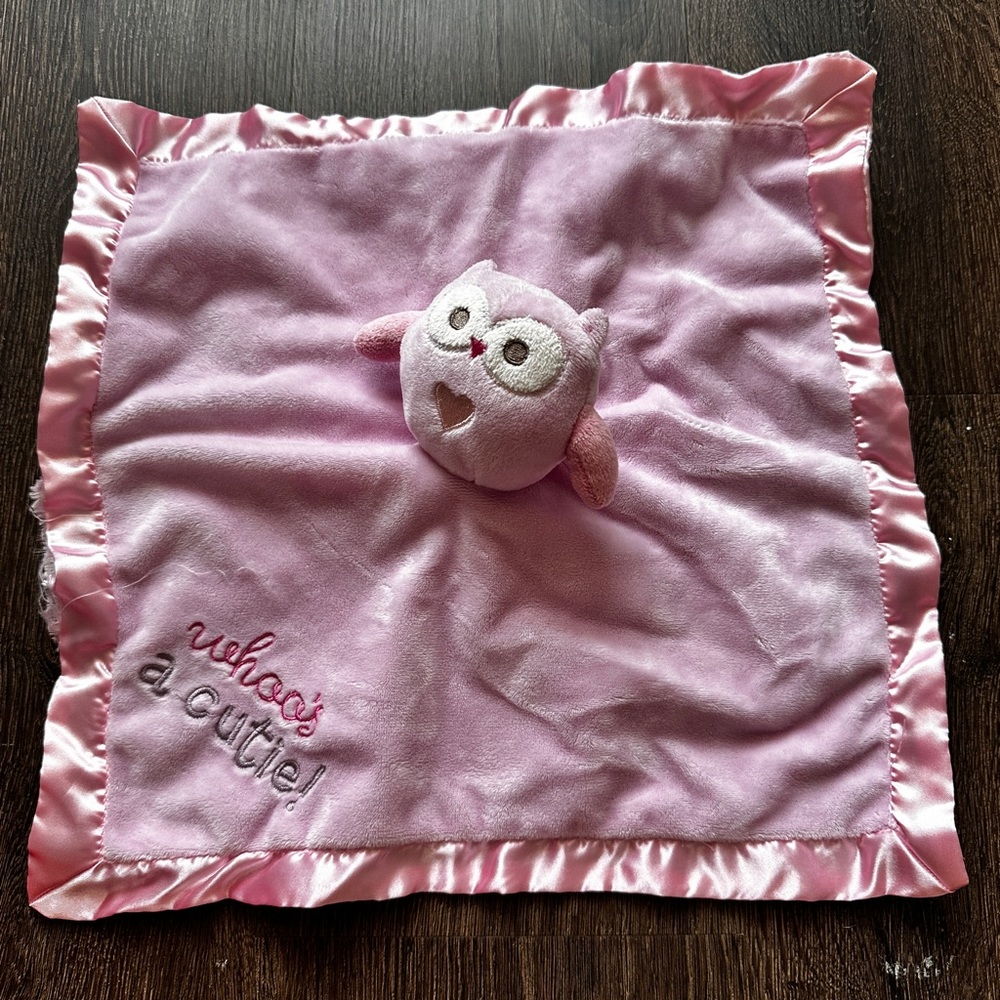 Stepping Stones Owl Pink Lovey Plush Whoo's Cutie Satin Trim Security Blanket